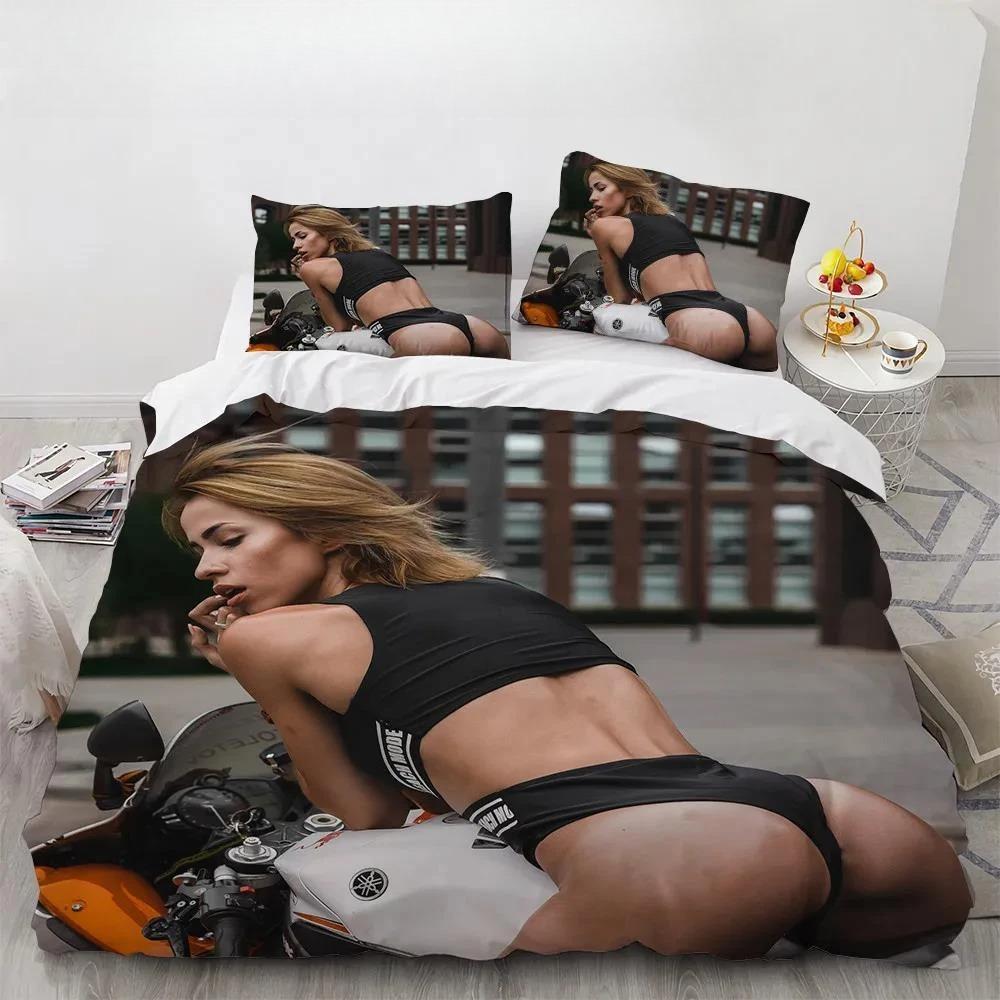 Modny Seksowny Zestaw Poszwy na Kołdrę do Sypialni Tekstylia Domowe Zestawy Pościeli Druk 3D Piękno Motocyklowe Zestawy Pościeli Prezent Świąteczny dla Przyjaciół