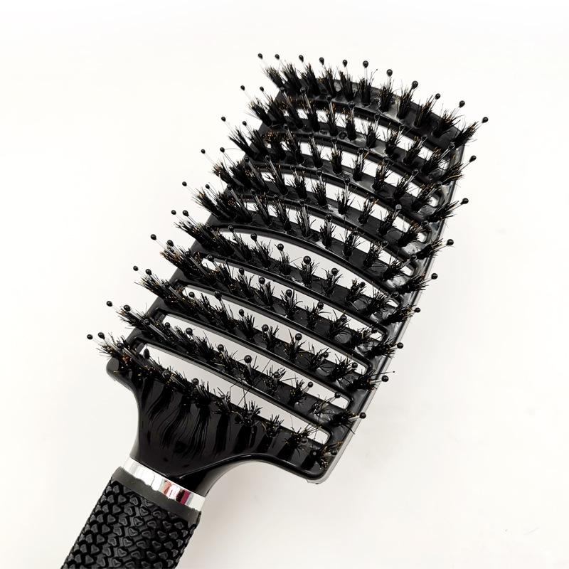 Curved Vented Boar Bristle Hair Brush, Anti-Static Nine-Row Scalp Massage Detangling Brush with Non-Slip Handle, Available in 4 Colors for Curly & Str