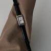 Women's Vintage Flip Square Quartz Watch Luxury Reverso Style with Black Genuine Leather Strap Elegant Retro Wristwatch
