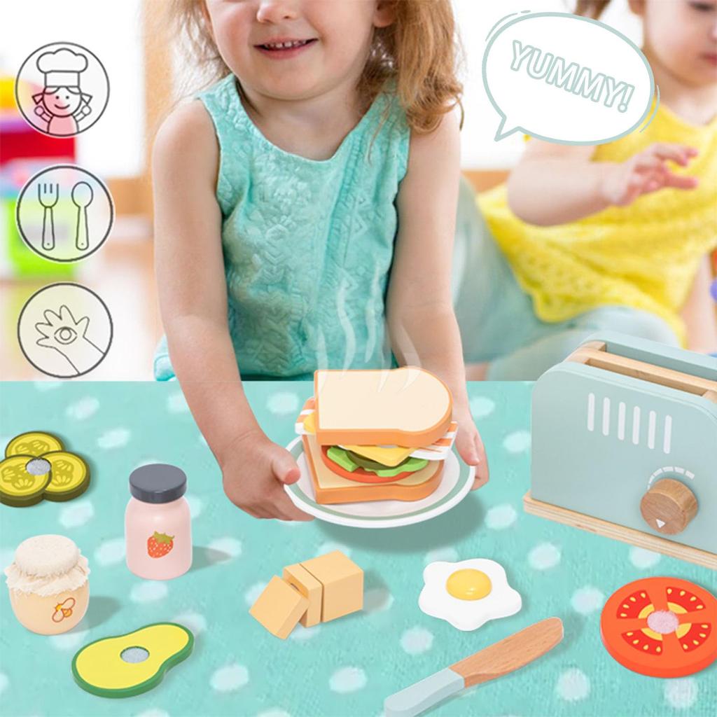 UMU Toy Bread Maker Kitchen Wooden Pretend Play Set with Toast Food Realistic Montessori Natural Gift for Cooking Toy Set Set, Cookware, Toy, Toys,