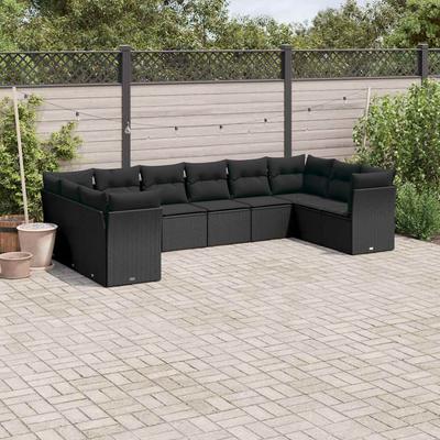 Vidaxl 10-Cz. Garten-Sitzgruppe, Kissen Schwarzer Rattan Pe