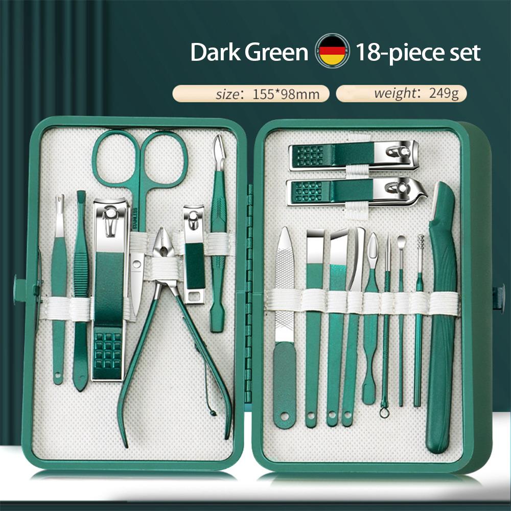 Dark Green Stainless Steel Manicure Nail Clippers Set with Dead Skin Clippers Nail Tools