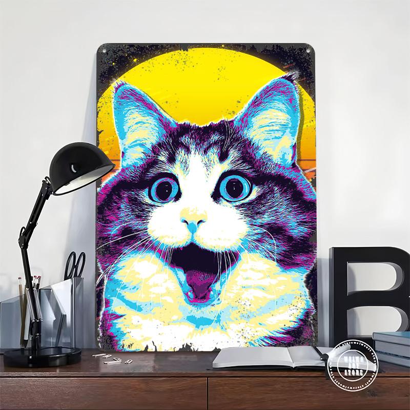 Cat in Retro Style Tinplate Poster Customized Wall Art Vintage Retro Metal Signs for Bedroom Decoration Room Decor Men Wand Deko