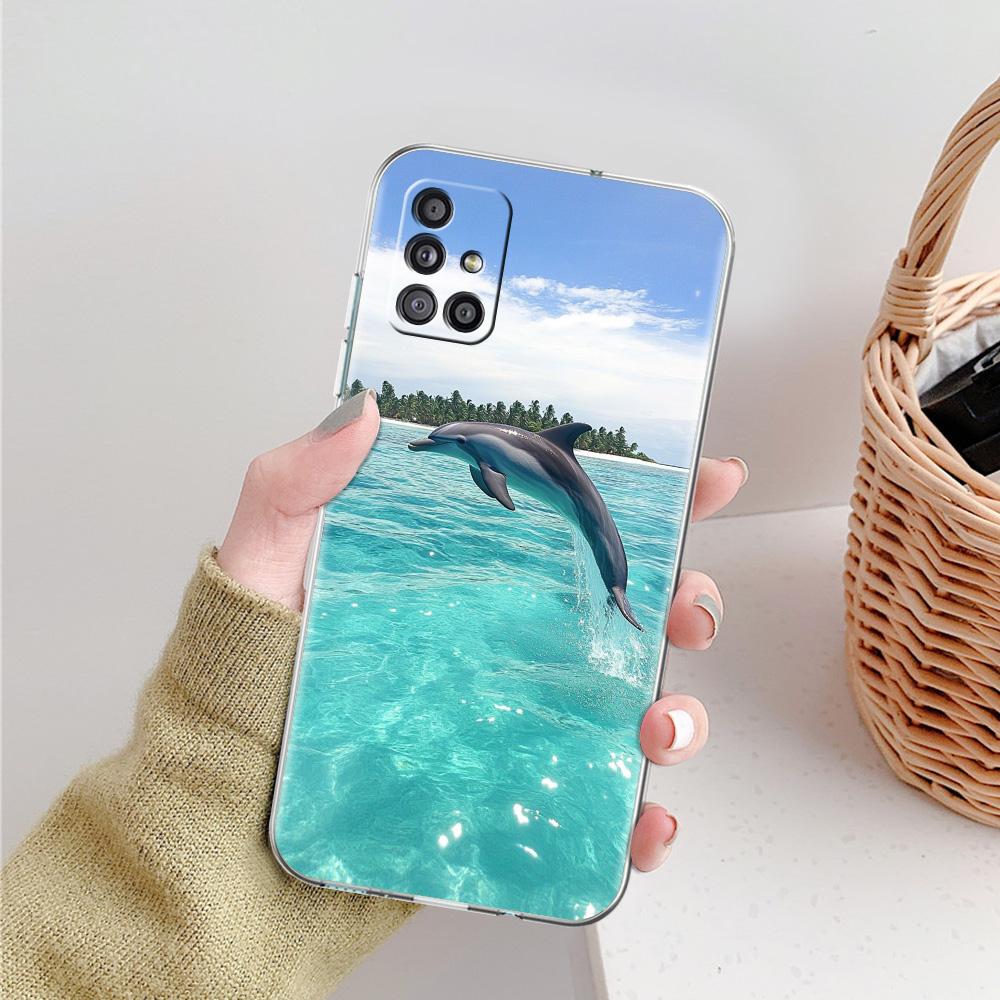 Phone Case For Samsung A15 A13 A35 A55 A51 A71 A41 A31 A21S A03S A05 A17 A23 A25 A33 A53 A73 5G A07 4G Clear Cover Ocean Dolphin