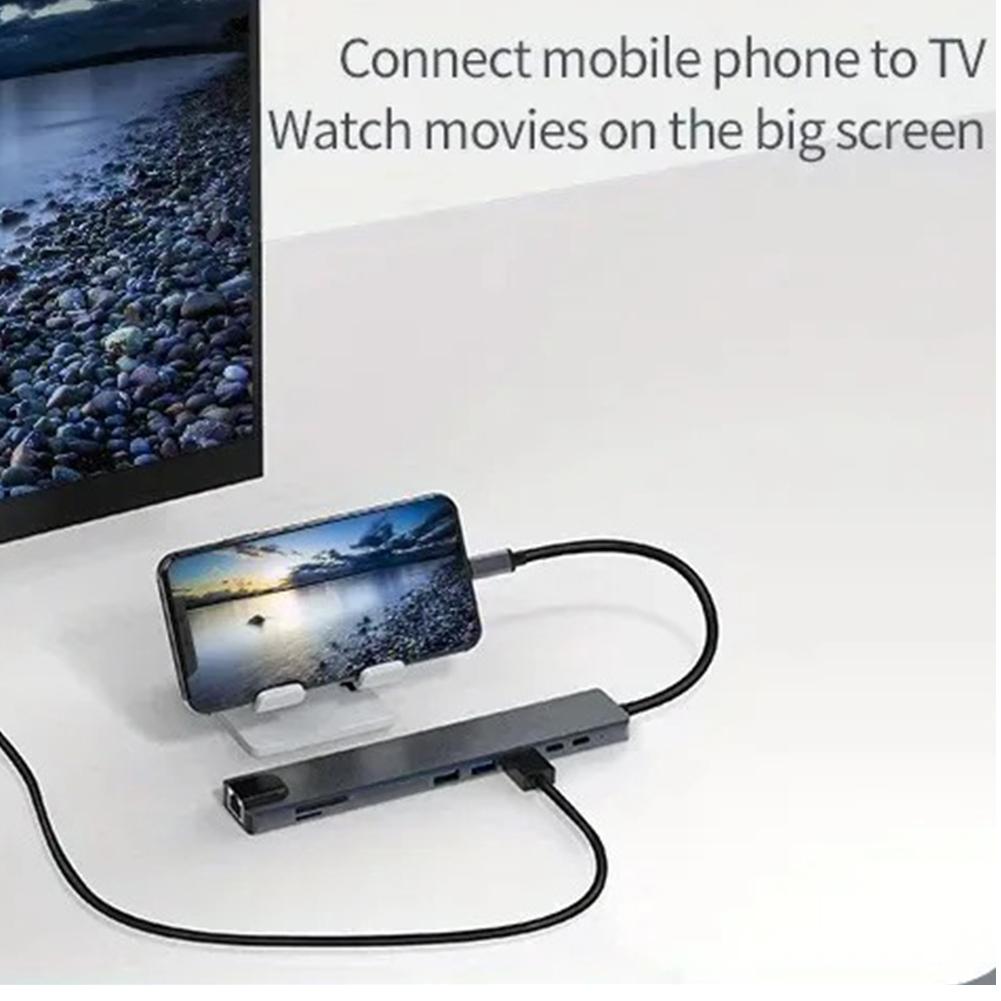 8/10 In 1 Multiport Adapter 4K 30Hz 100W PD USB 3.0 USB C To HDMI-compatible Adapter USB C Dongle for MacBook Pro/Air