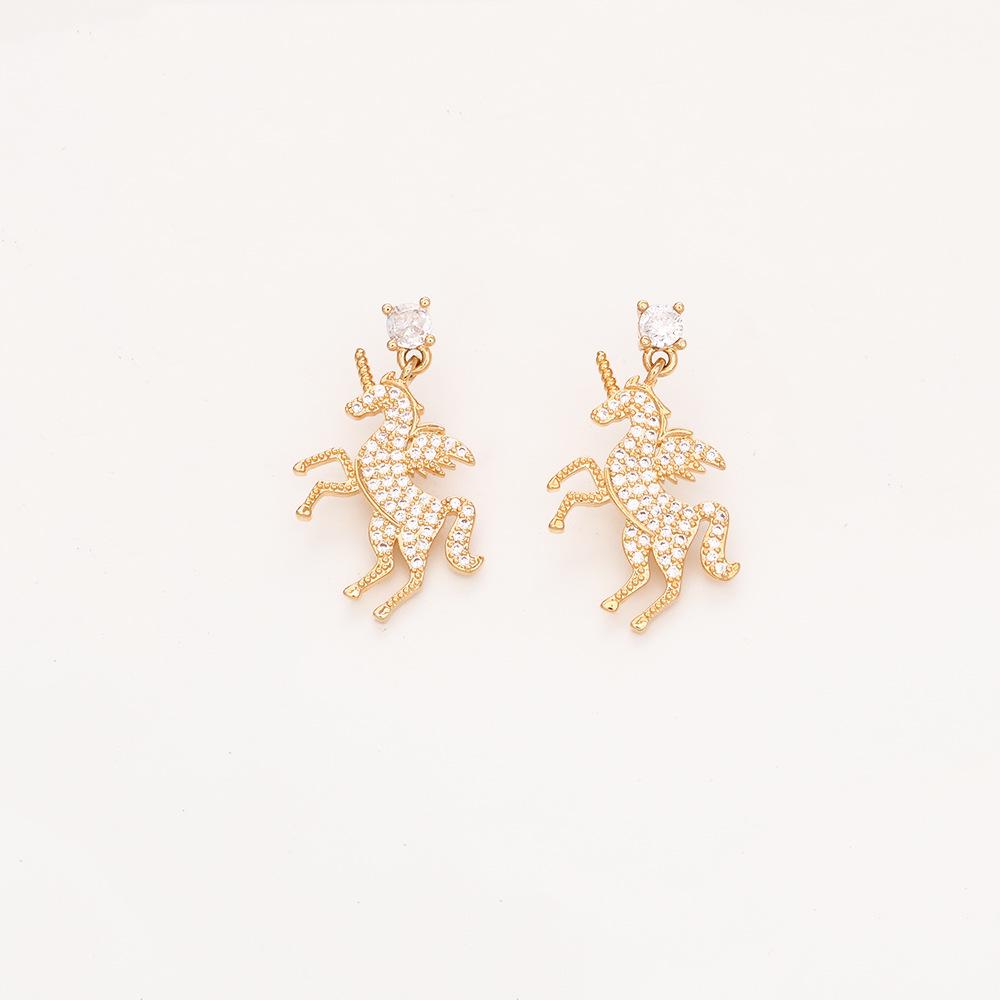 Exquisite Unicorn & Zodiac Horse Diamond Stud Earrings: High-End Chinese Style with Silver Needle