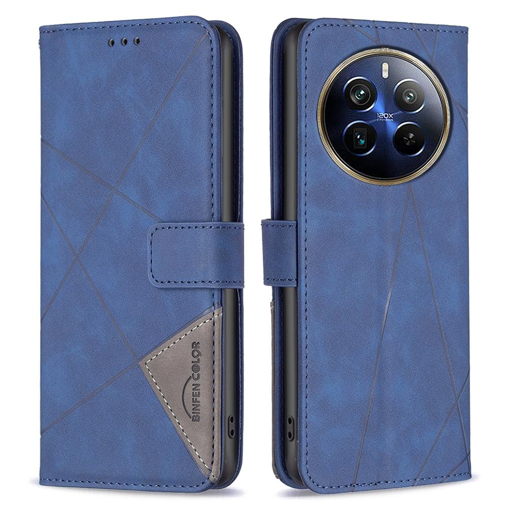 

BINFEN COLOR For Realme 12 Pro 5G/12 Pro+ 5G Phone Cases Wallet Stand Geometry Imprinted Leather Cover Blue