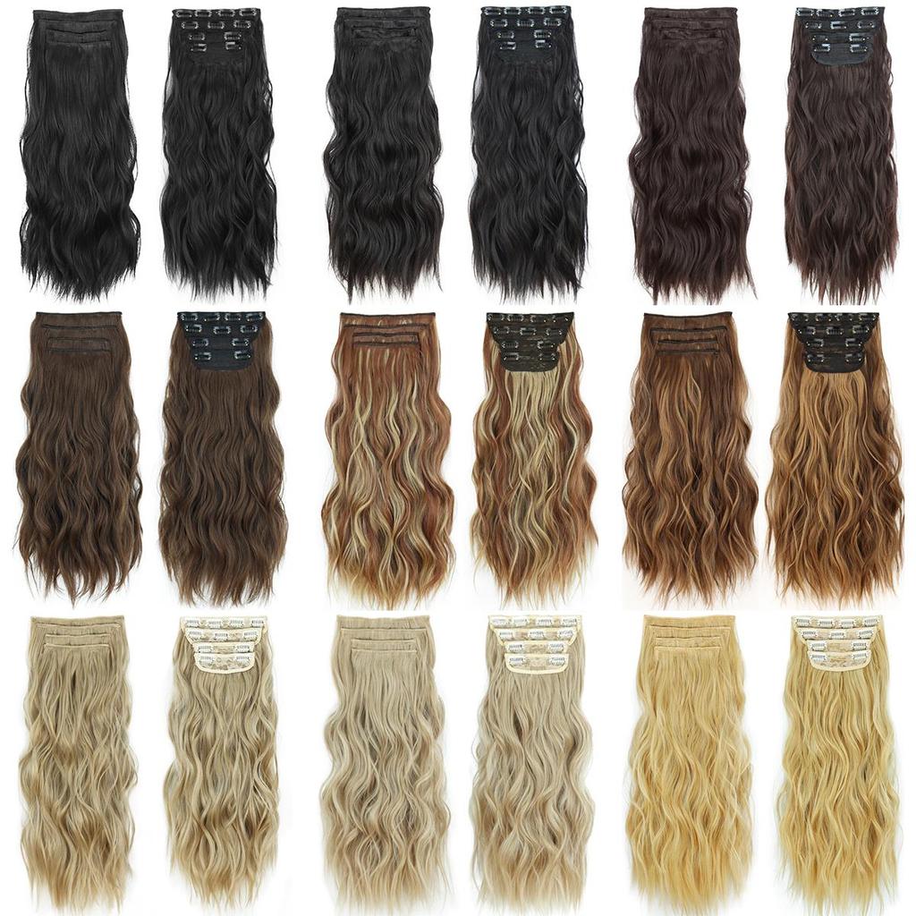Light Blonde Long Wavy Clip On Hair Extension Synthetic Fiber Natural Wavy 4 Pieces Daily Wear Invisible Hairpiece KTB
