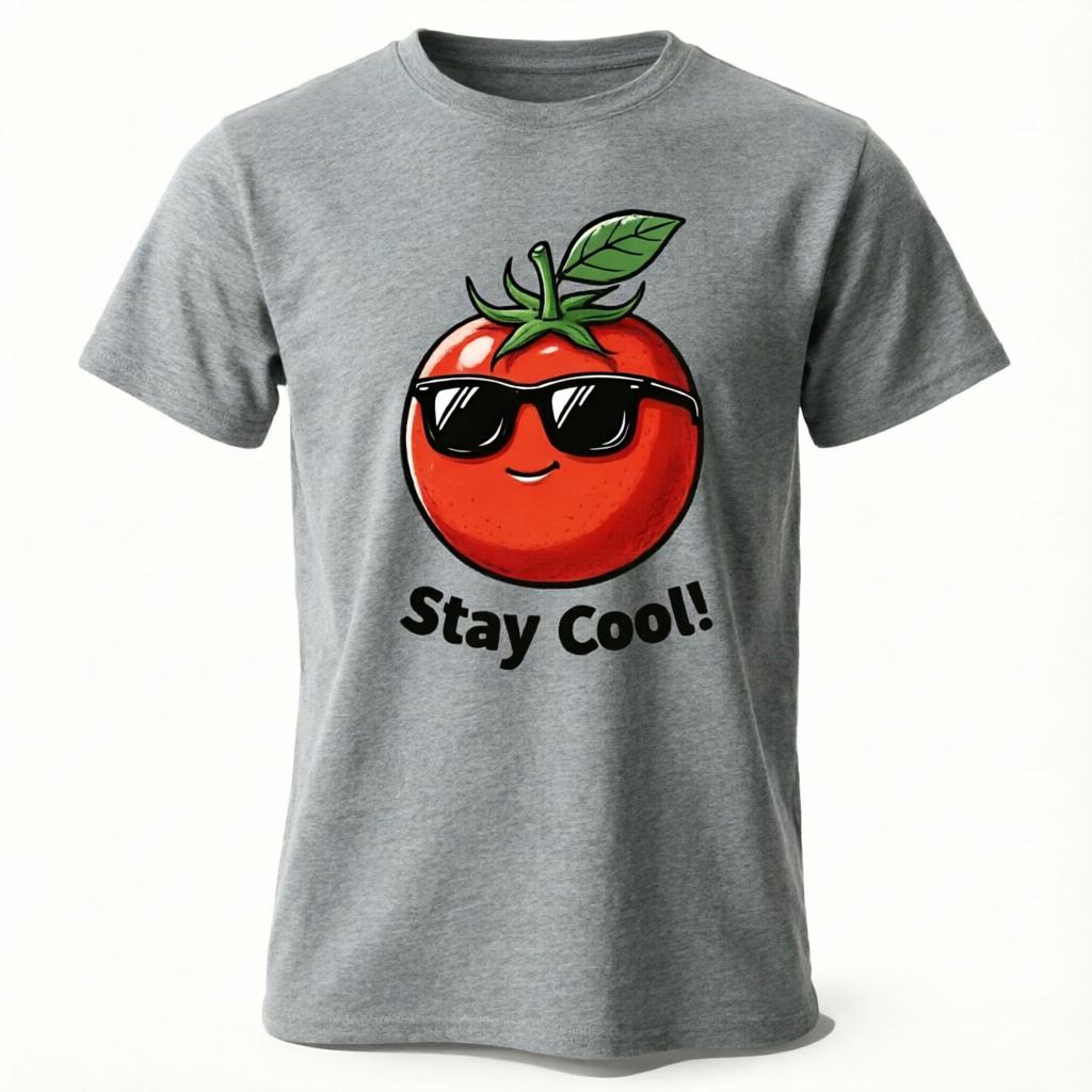 

Cute Cartoon Tomato Stay Cool Print TShirt 100 Cotton Breathable Unisex Black Loose Fit Casual Top 4XL