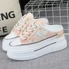 Mote Canvas Baotou Halvtøfler Dame Nye Sommer Yttertøy Alt-match Tykk Såle Innvendig Høydeøkning 8cm Uten Hæl Slip-on Sko