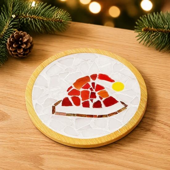 Handmade Christmas Present Ideas Mosaic Coaster DIY Kit, Festive Art Santa Wreath Acrylic Tile Supplies Snowman Pattern, Craft Kit for Adults, Holiday