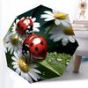 1pc Sturdy 8-Bone Auto Umbrella, Ladybugs and Leaves Umbrella, Digital Printed, Foldable Umbrella for On-the-Go Outdoor Use