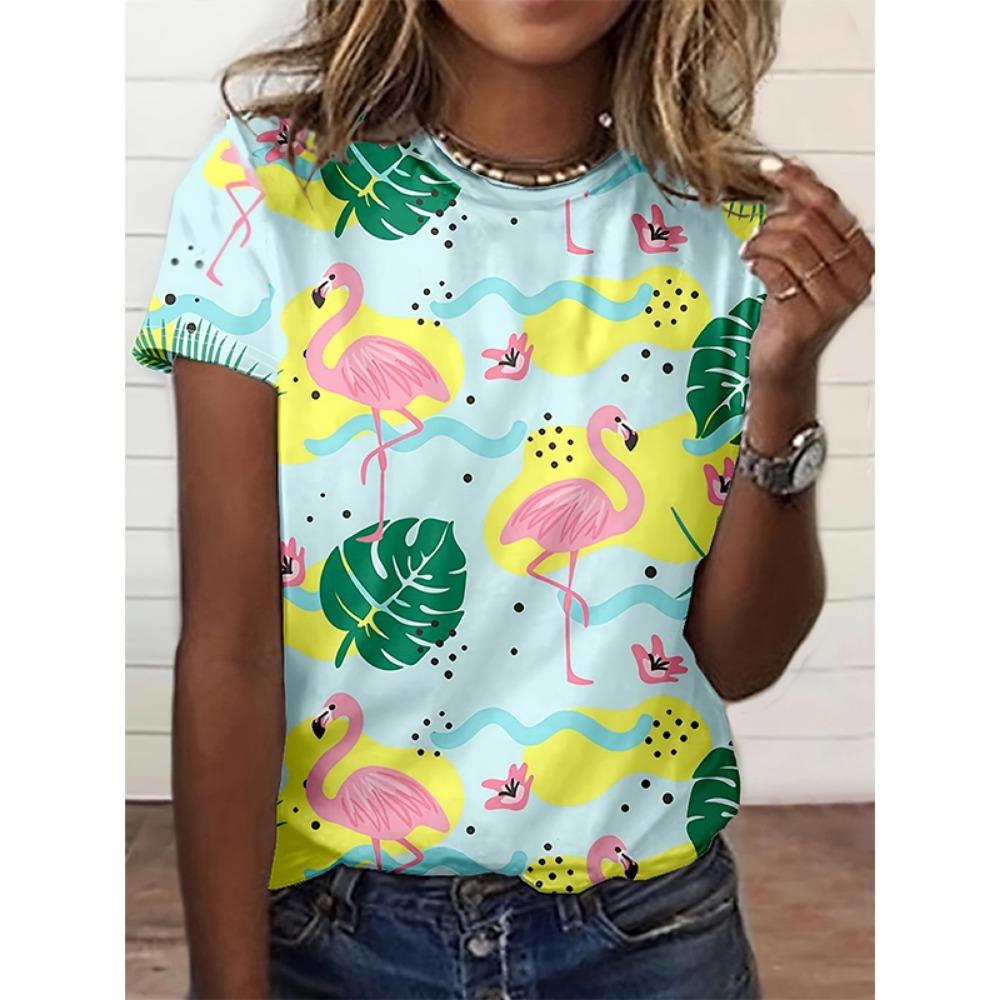 Fashion Flamingo 3D Print T-Shirts Women New Casual O-Neck Short Sleeve T Shirt Y2k Harajuku Oversized Tees Tops Female Clothing