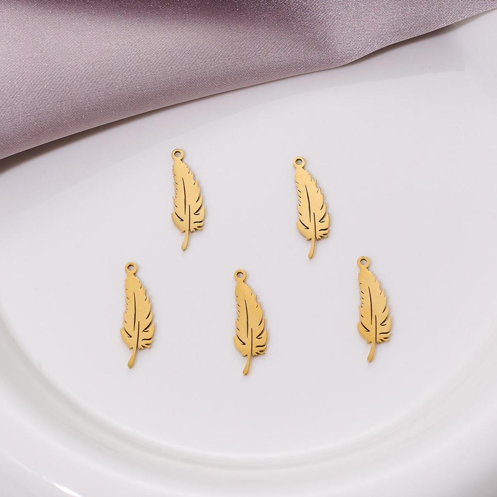 Mini Feather Leaf Pendant Stainless Steel Jewelry for DIY Bracelets & Necklaces