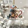 Yousheng Coffee Cup Christmas Tree Ornaments 2D Acrylic Winter Snow House Hot Chocolate Mug Shape Hanging Decoration for Holiday Tree Decor