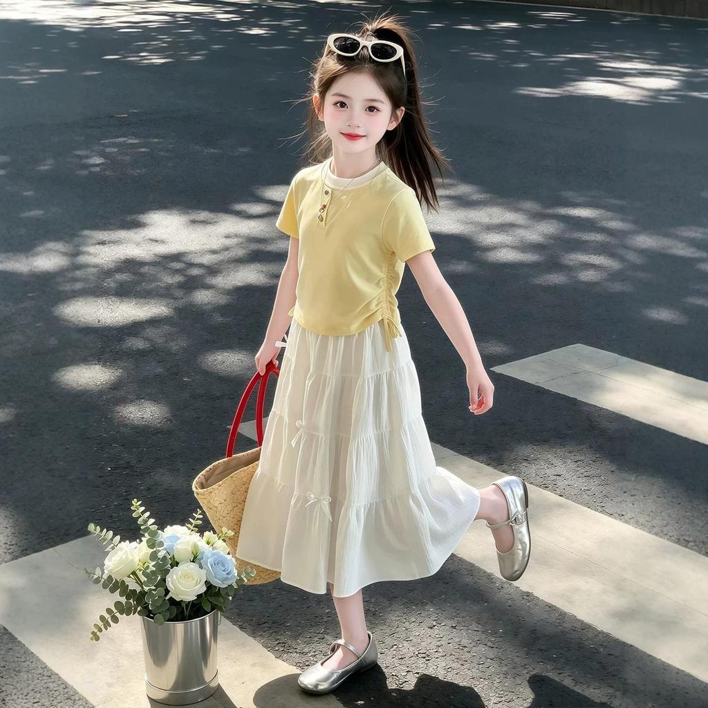Girls' Summer Korean Style Casual Skirt Set - Fresh, Versatile Princess Look