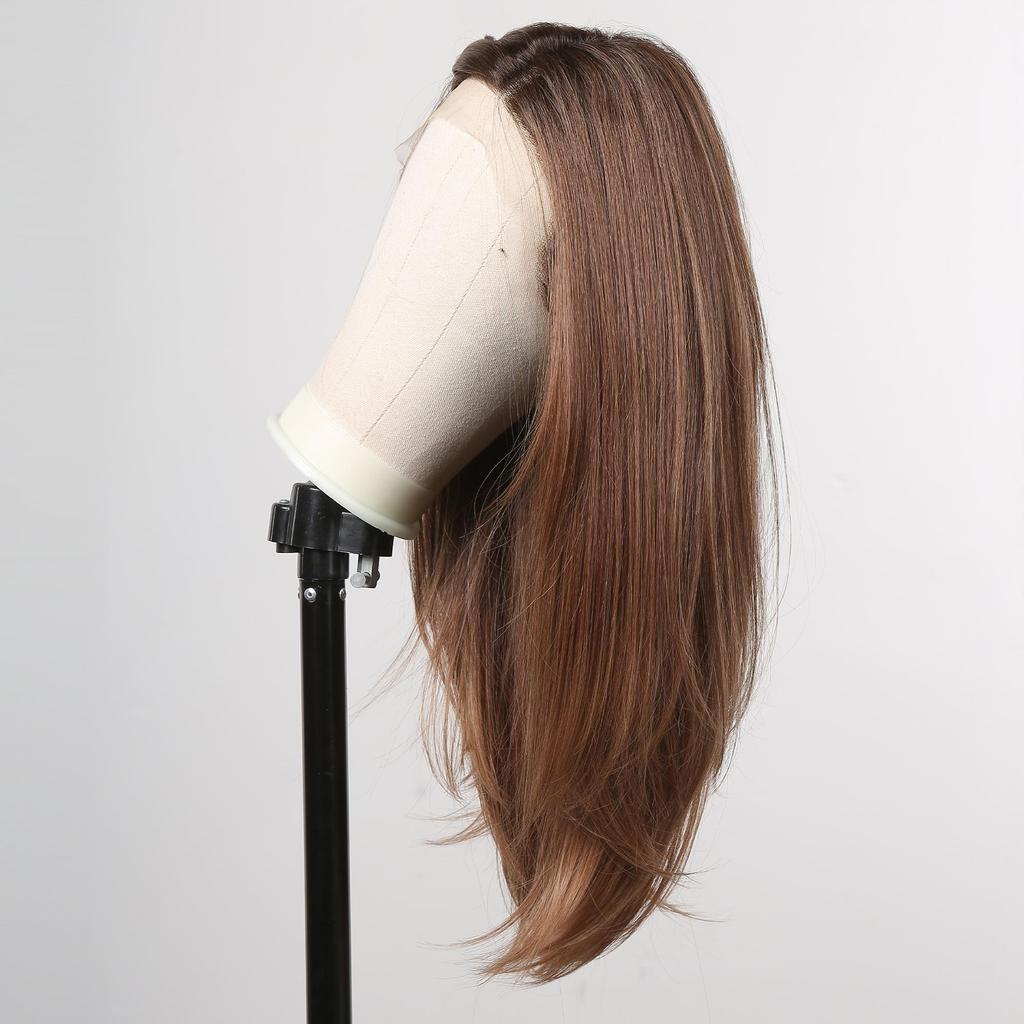 ALAN EATON Lace Wig Orange Brown Long Straight Wigs Synthetic Wigs for Women Hair Party Daily High Density Heat Resistant Fiber