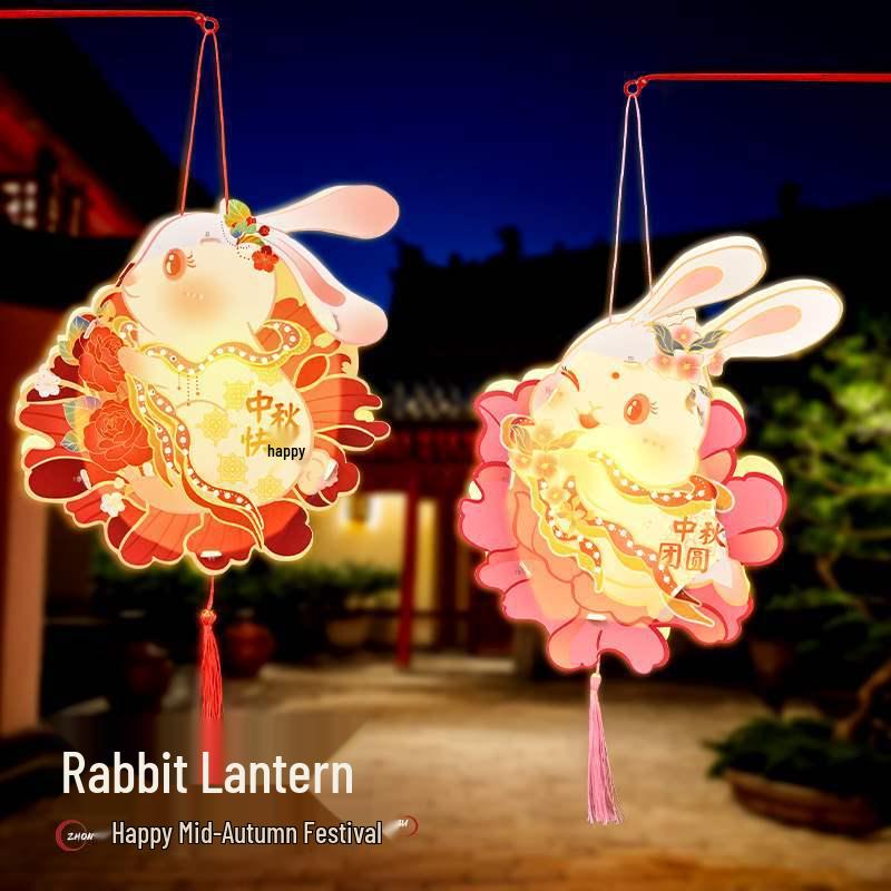 Handmade DIY Children's Palace Lantern - Luminous Rabbit Flower Design for 2025 Mid-Autumn Festival