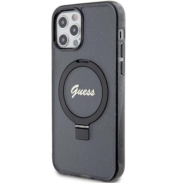 Guess Guhmp12Mhrsgsk Iphone 12/12 Pro 6.1 Black Hardcase Ring Stand Script Glitter Magsafe