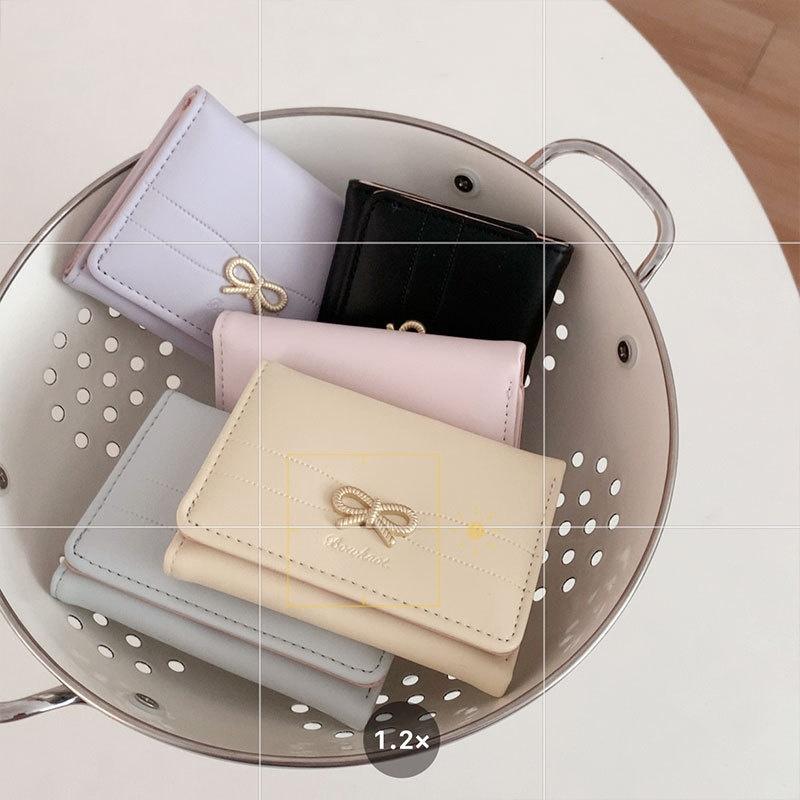 Fashion Wallets Girls Cute Bow Small Wallet Aesthetic Card Holder Classic Three Fold Purse For Women Student Simple Coin Pouch