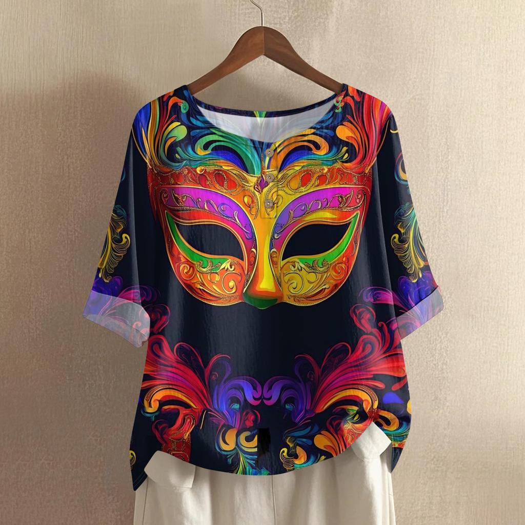 Damska Modna I Codzienna Koszula Z Krótkim Rękawem Z Okrągłym Dekoltem Bawełniana I Lniana Bluzka Top