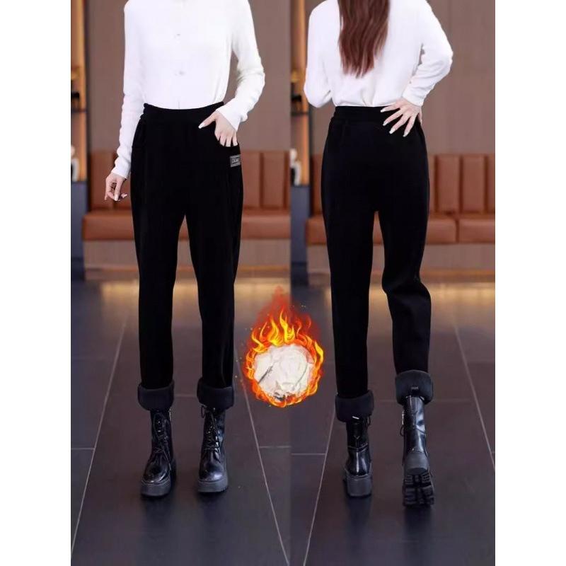 Autumn and Winter Fleece and Thickened Casual Pants, Slimming and Fashionable High-waisted Warm Long Pants, Loose Skinny Pants