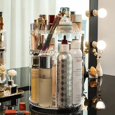 Transparently Makeup Organiser Large Capacity Vanity 360° Rotating Makeup Holder with Compartment  Acrylic Cosmetic Organizer