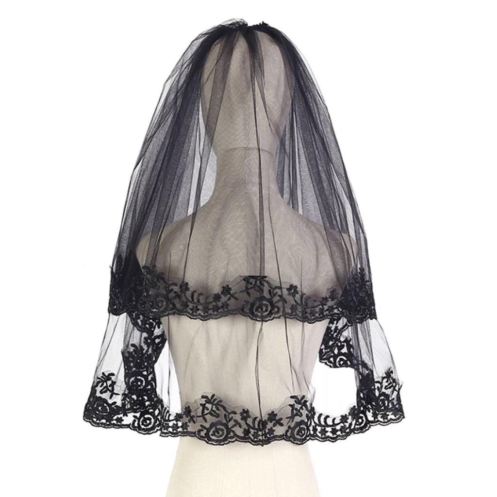 Mørkt slør Blonder Slør Mantilla Hodeplagg Bryllup Hårtilbehør Svart Bryllupsslør Skjerf Blonder Svart Slør