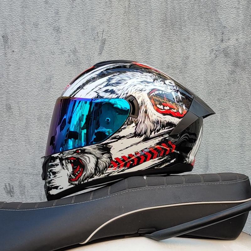 Motorcycle Helmet Men and Women Double Lens Party Sports Car Helmet New National Standard Four Seasons Personalized Bluetooth
