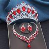 Gorgeous Blue Crown and Necklace Earrings Sets for Brides Prom Large Tiaras Princess Diadem Bridal Dubai Jewelry Set Wedding
