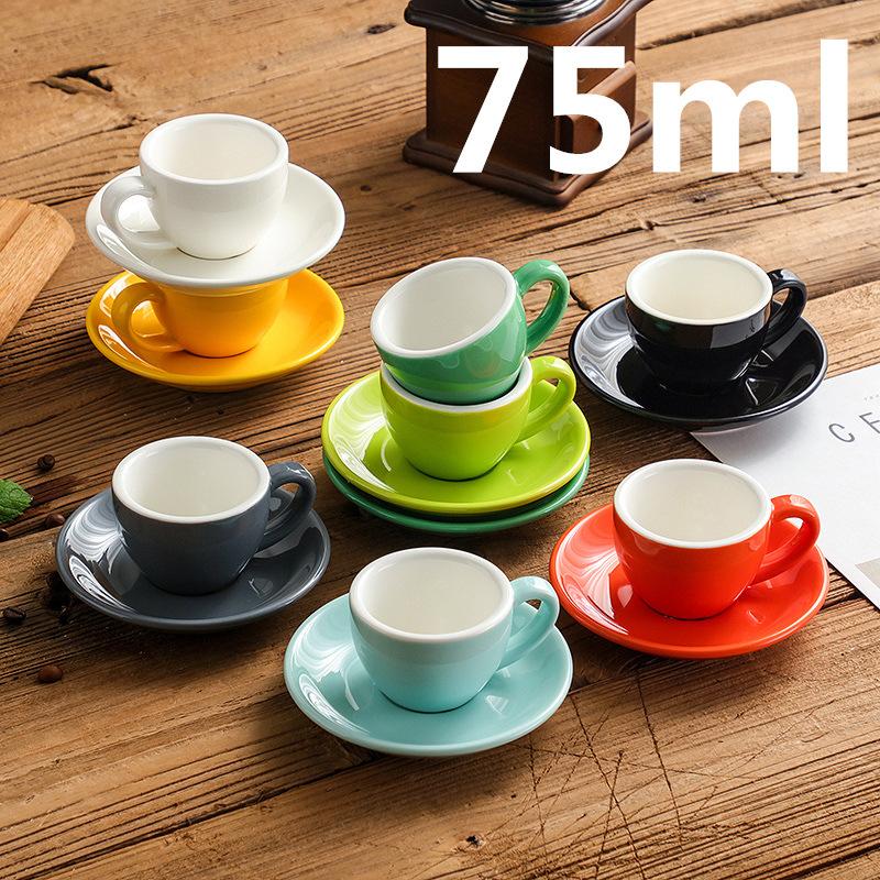 75ml/200ml Color Glaze Thickened Ceramic Coffee Cup Cappuccino Latte Cup Professional Figured Cup Standard Competition Mouth Mug