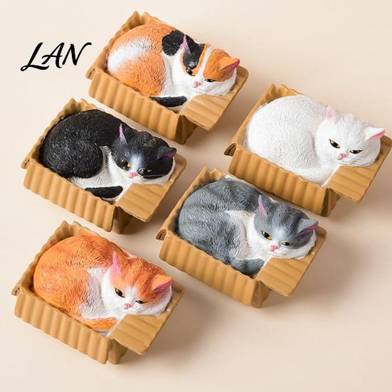 Waterproof Cat Statue Mini Ornaments, Simulation Express Carton with Resin Kitten Figurines, Cute Healing Desk Accessory Desktop Car Dashboard Decor,