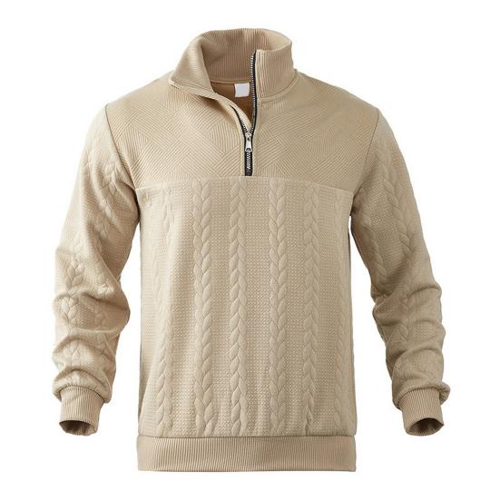 Herre Forår Vinter Sweater Ensfarvet Lange Ærmer Strikket Tyk Elastisk Smal Pasform Høj Krave Lynlås Pullover Sweatshirt til Daglig Brug