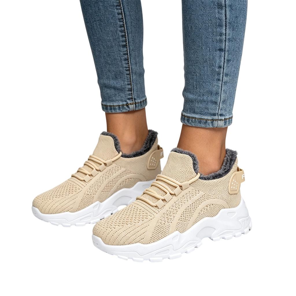 Women's Plus Size Lined Lace-Up Winter Shoes, Warm Casual Footwear for Cold