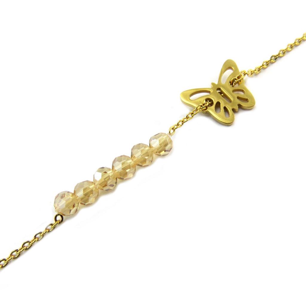 Les Trésors De Lily [P4888] - Bracelet acier 'Papillon' ambre doré - 13x10 mm