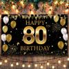 80th Birthday Party Decorations Backdrop Banner, Happy 80th Birthday Decorations for Men Women, 80 Years Old Birthday Photo Booth Props Black Gold,