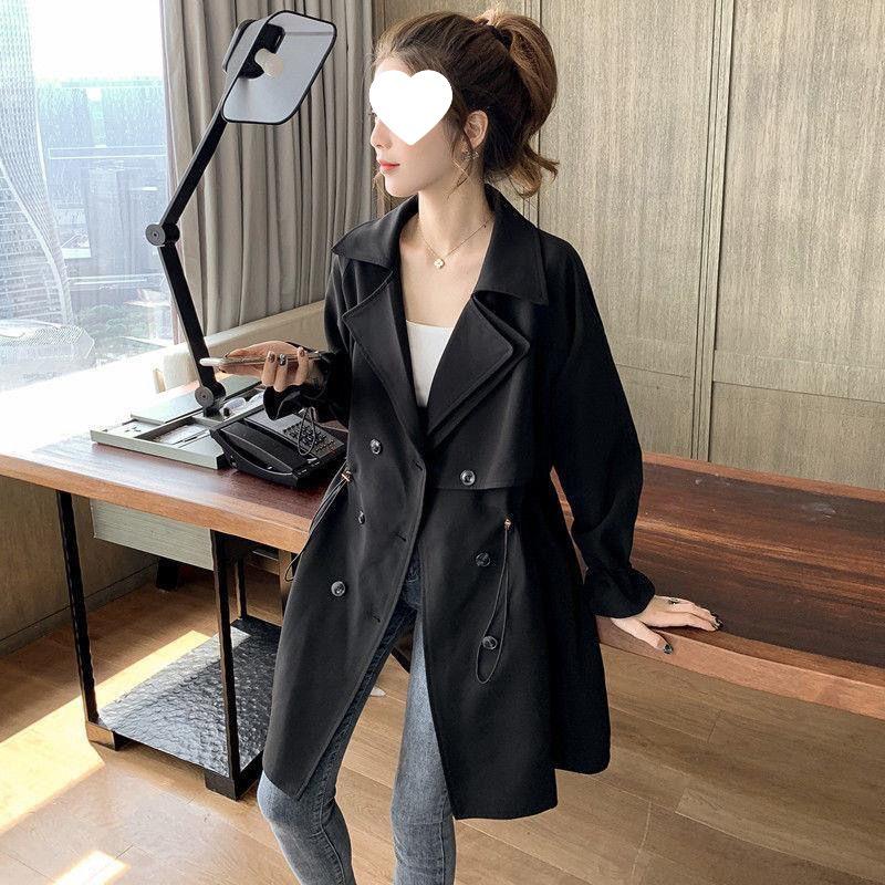 Damen Midilanger Trenchcoat im koreanischen Stil: Lässig, Vielseitiger Anzugkragen, Leichte Jacke