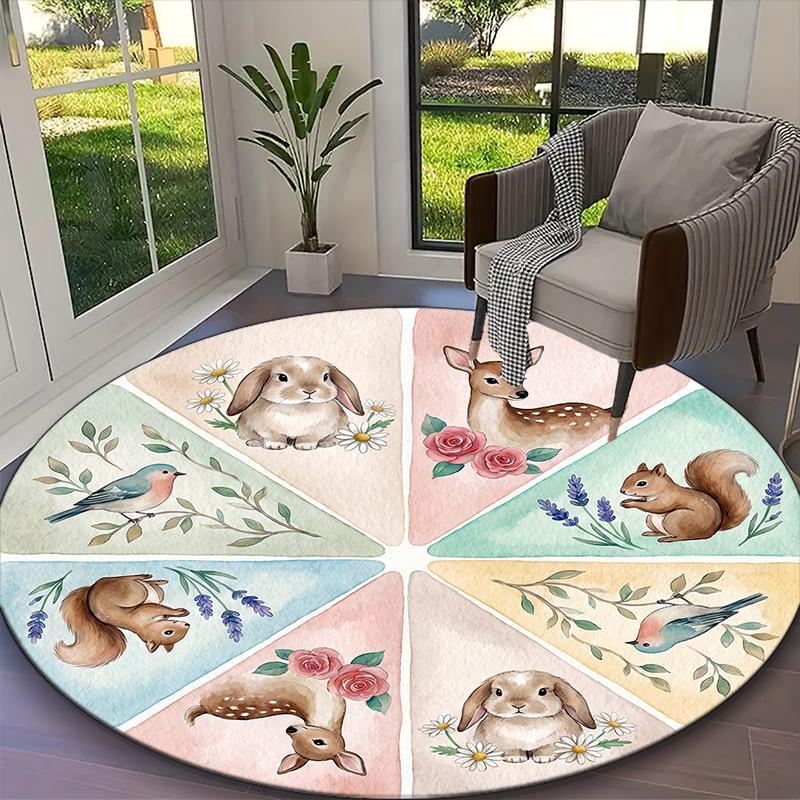 1pc Playful Bunny Rabbit Printed Chair Rug for Home Office Use, Living Room Kitchen Game Room Round Carpet