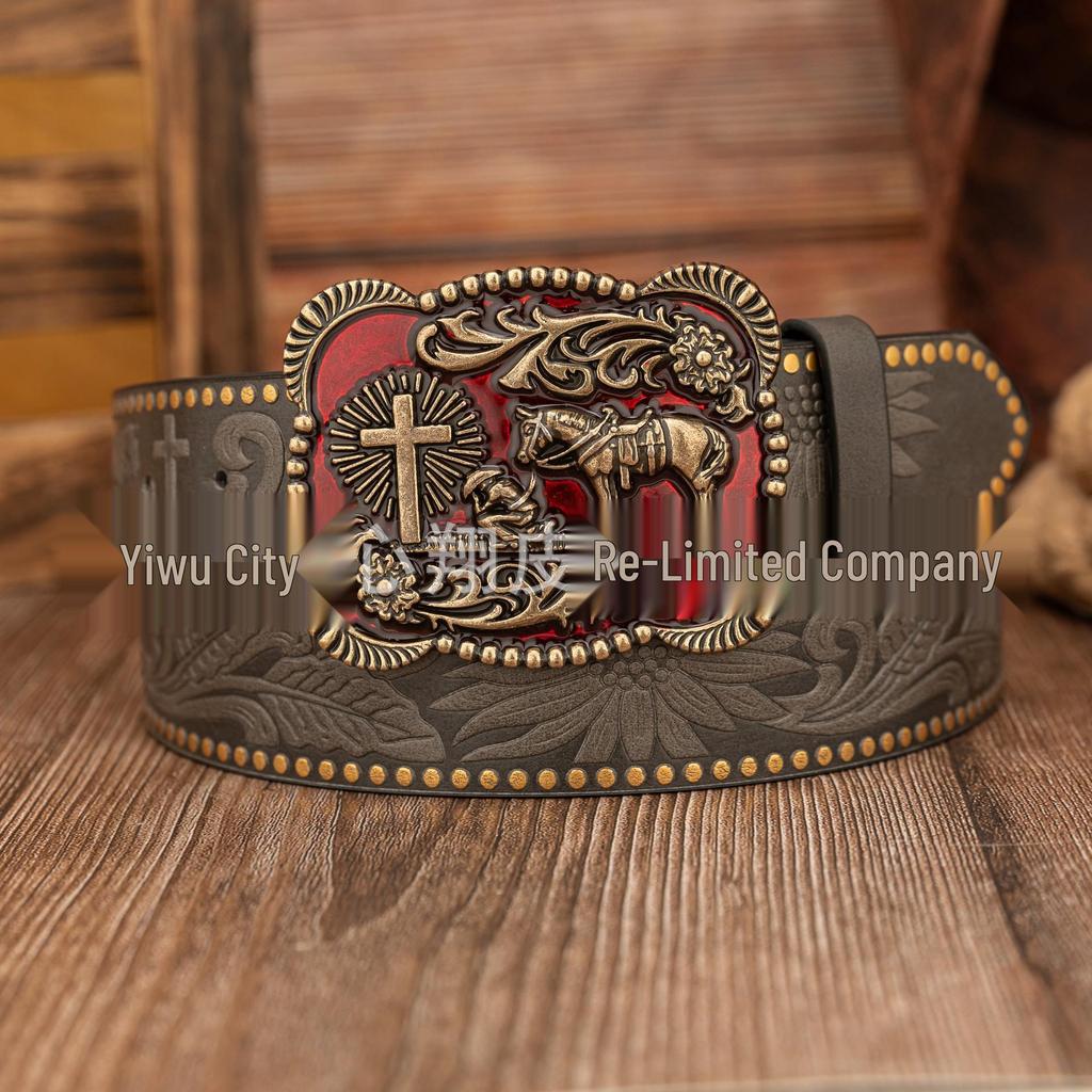 Retro Square Red Drip Oil Cowboy Casual Embossed Leather Unisex Bag