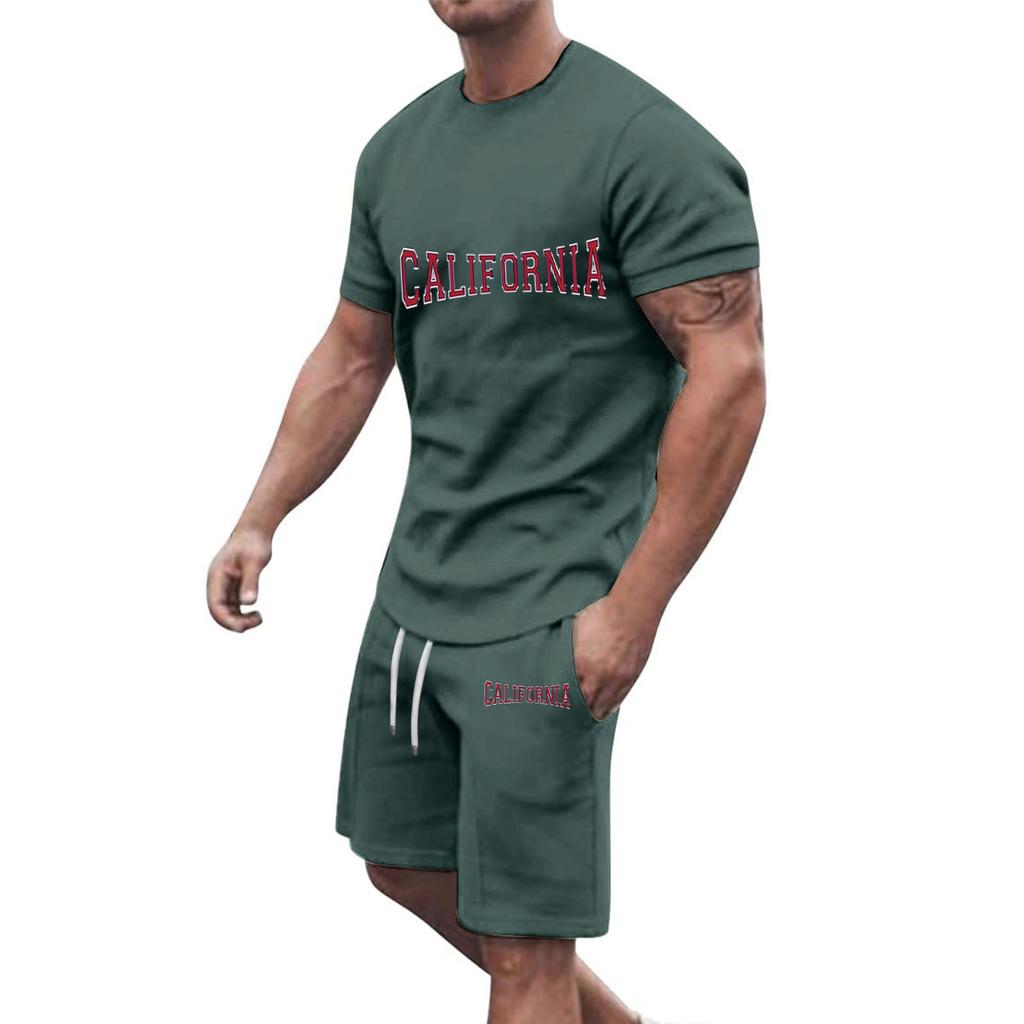 Popular Men's Summer Fashion Multi-color Short-sleeved Shorts Sports and Leisure Suit In Stock