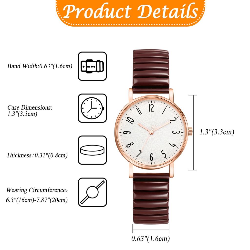 Women's Watch, Stretch Band, Multiple Colors Available, Stainless Steel, Arabic Numerals, Large Easy-to-Read Dial, Quartz Movement, Water Resistant,