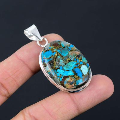 Copper Turquoise Gemstone Pendant Solid 925 Sterling Silver Pendant Jewelry Gift For Unisex LG-058