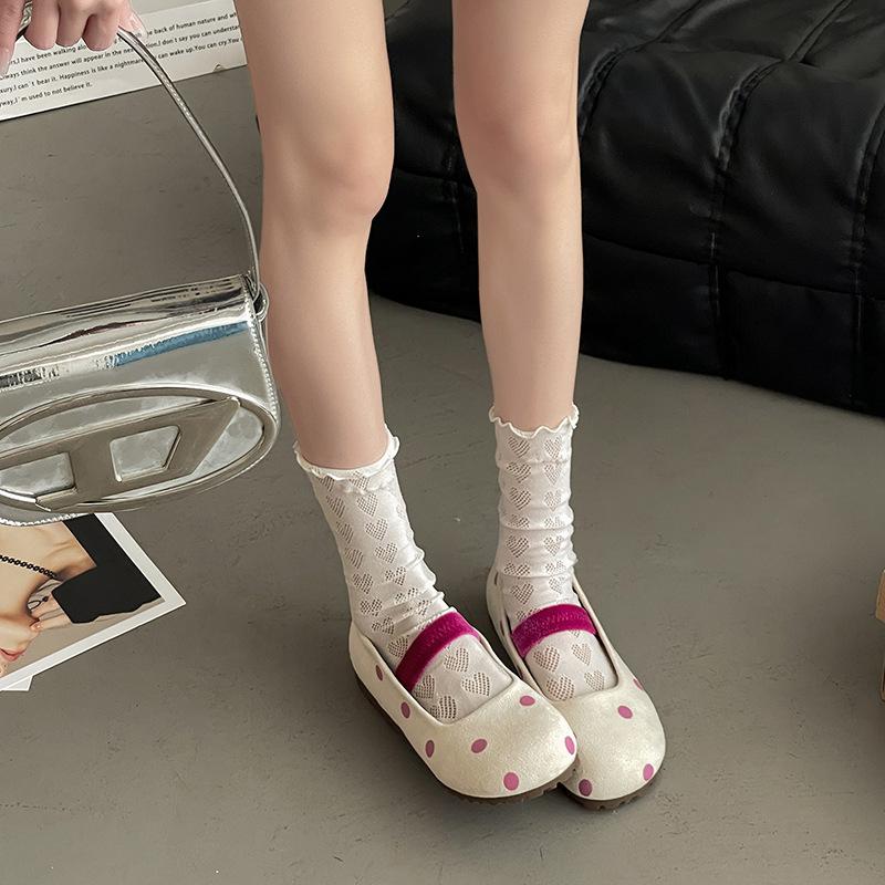 2025 new summer shallow mouth Mary Jane single shoes fairy spring fairy style ballet shoes polka dot flat beanie shoes