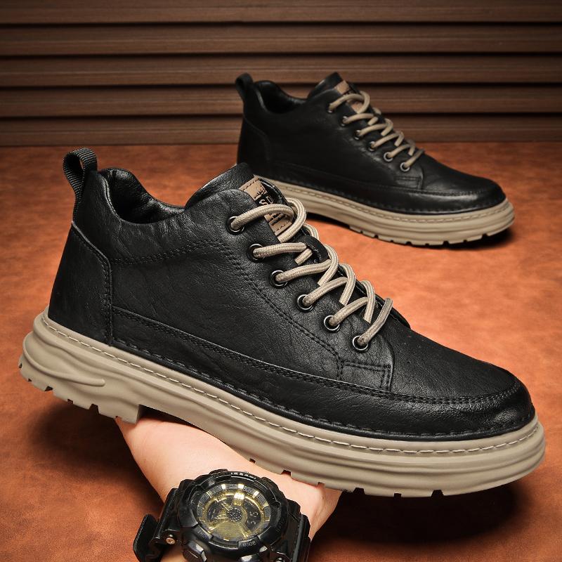 Fashion Fashion Genuine Leather Casual Shoes Thick Bottom Comfortable Outdoor Lace-up Walk Shoes Classic Versatile Men's Business Shoes