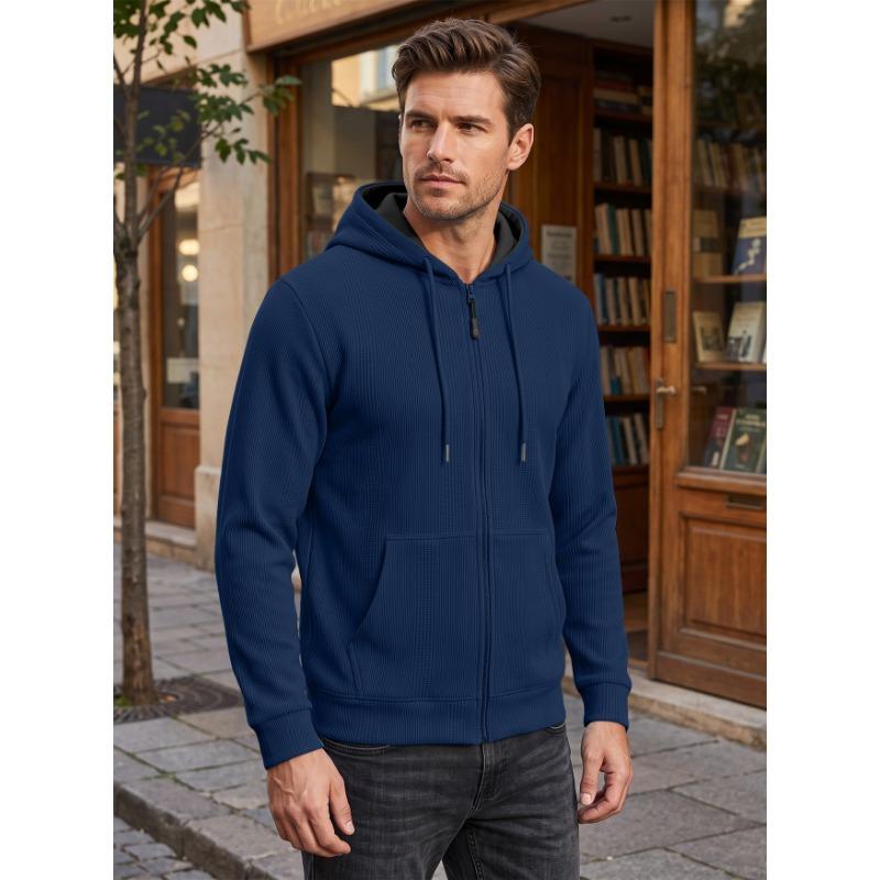 Men S Jacquard Hooded Zip Up Loose Casual Sport Sweatshirt