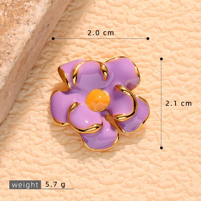 Colorful Geometric Heart Flower Drip Oil Stainless Steel Earrings & Necklace Set