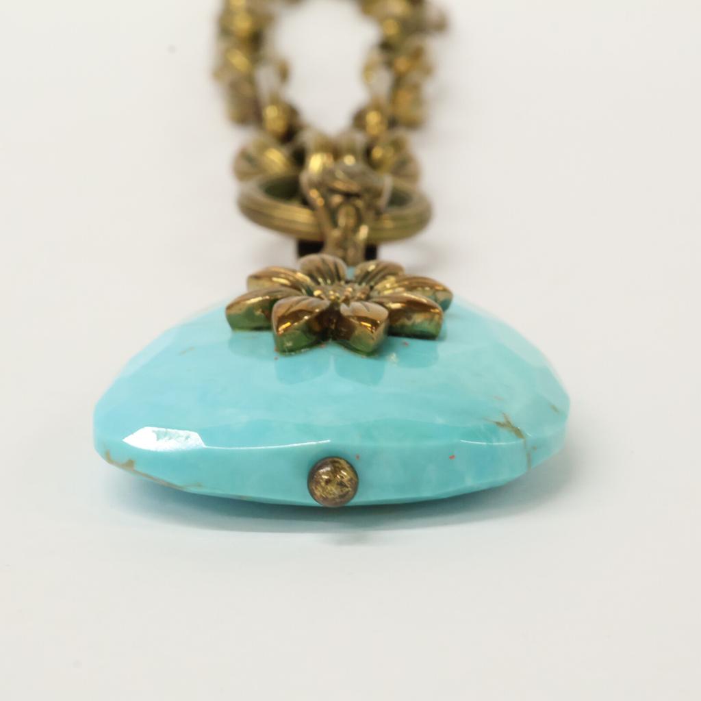 STEPHEN DWECK Flower Turquoise Drop Top Chain Necklace Gold/BlueUsed