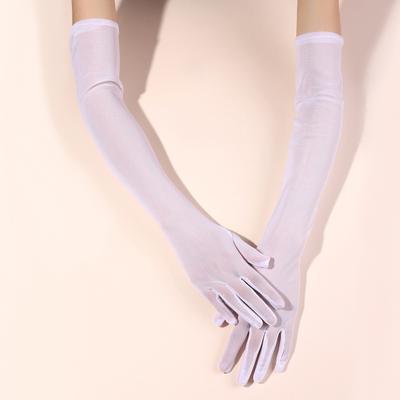 1 Pair Women Wedding Gloves Thin See-through Mesh Stretchy Solid Color Five Fingers Over Elbow Length Bridesmaid Prom Cocktail Party Gloves