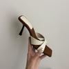 European and American style square head cross belt color matching one-word slippers 2025 summer new open-toed stiletto high-heeled cool slippers