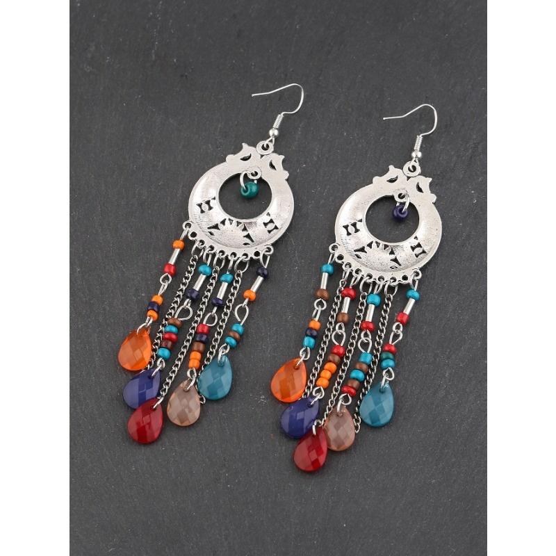 Beads Decor Tassel Drop Earrings